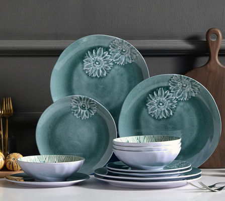 Set de jantar de melamina para acampamento azul e verde para interior e exterior