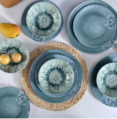 Set de jantar de melamina para acampamento azul e verde para interior e exterior