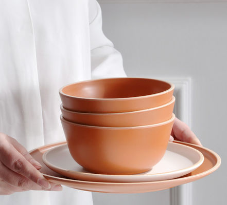 Gufaith Melamine Servidores de Jantar 12pcs, pratos e tigelas para 4, Servidores de Jantar Inquebráveis, Servidores ideais para festas,