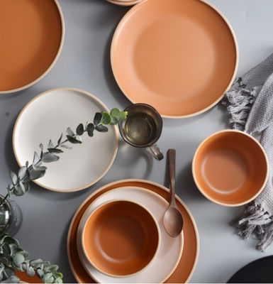 Gufaith Melamine Servidores de Jantar 12pcs, pratos e tigelas para 4, Servidores de Jantar Inquebráveis, Servidores ideais para festas,