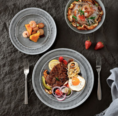 Conjuntos de utensílios de jantar de melamina, pratos e pratos, conjuntos de utensílios de jantar de 12pcs para 4 pratos para uso interno e externo de acampamento