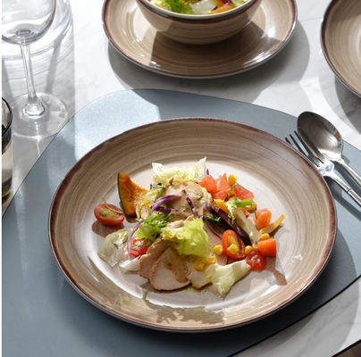 Placas de cor marrom Melamina de conjunto sem chip redondo