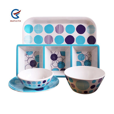 Conjunto de utensílios de jantar de melamina azul com tigela de mistura