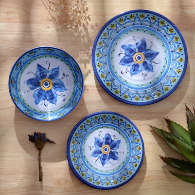 Conjunto de utensílios de mesa de melamina, 12 peças Conjunto de pratos e tigelas, Conjunto de utensílios de jantar azul para 4 Camping Conjunto de utensílios de jantar Lavadora de louça segura de BPA f