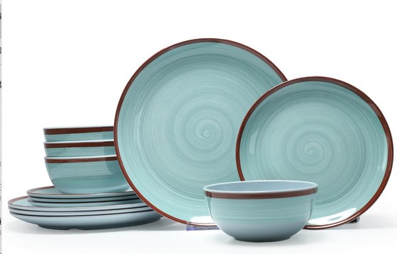Verde 12 Pc Melamina Servidores de Jantar Conjunto Pratos E Copas Morden